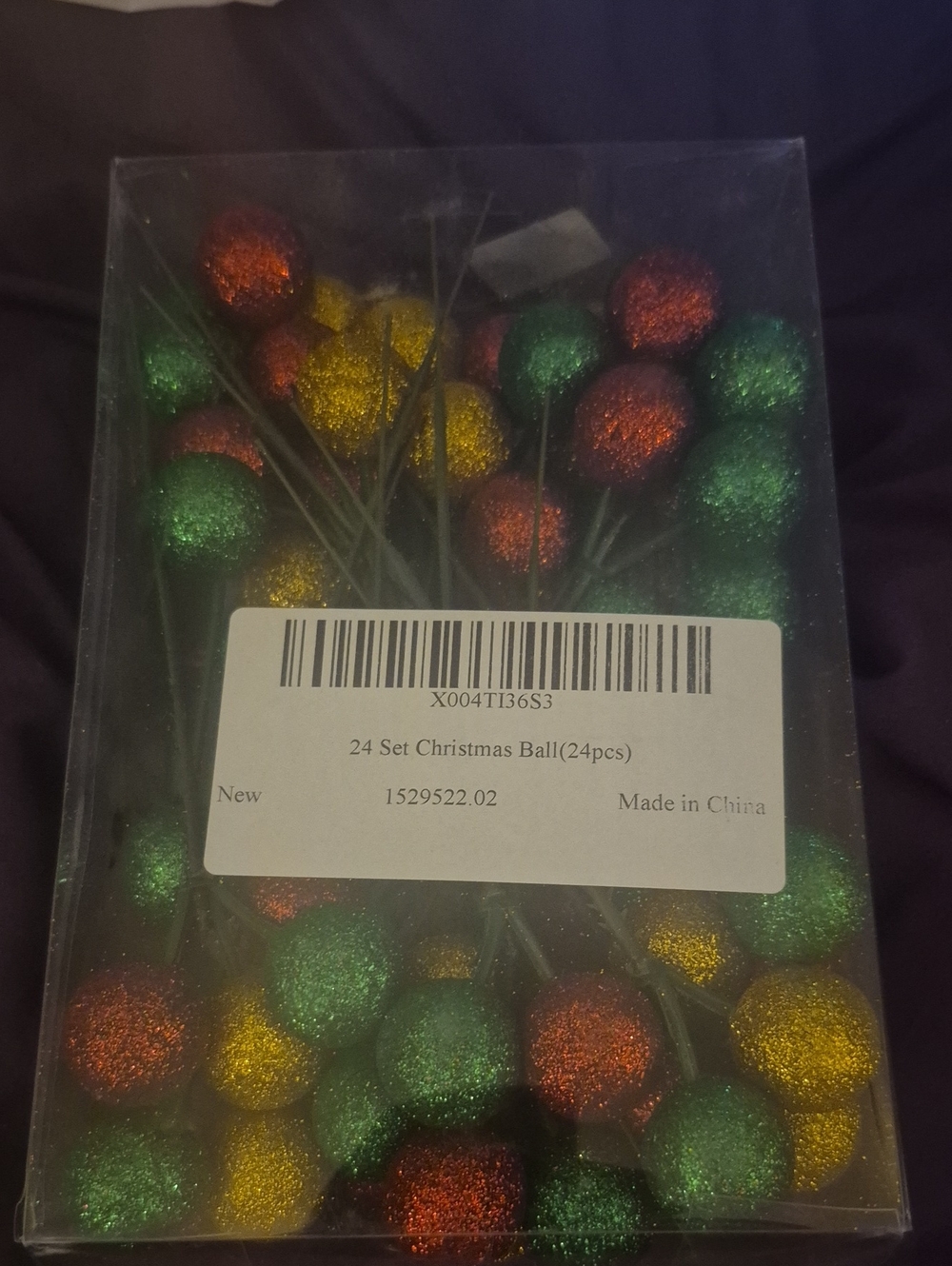 Holiday Glitter Ball Picks - Green, Red & Gold Decorative Stems
